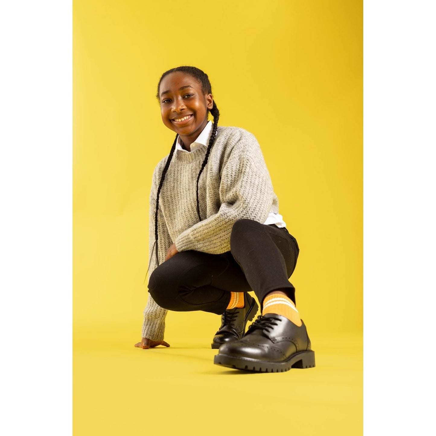 Hush Puppies Athena Leather Youth Black Brogues
