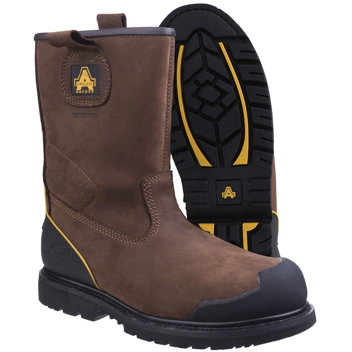 Amblers Safety Men's FS223 Goodyear Welted Waterproof Pull on Industrial Safety Boot in Brown