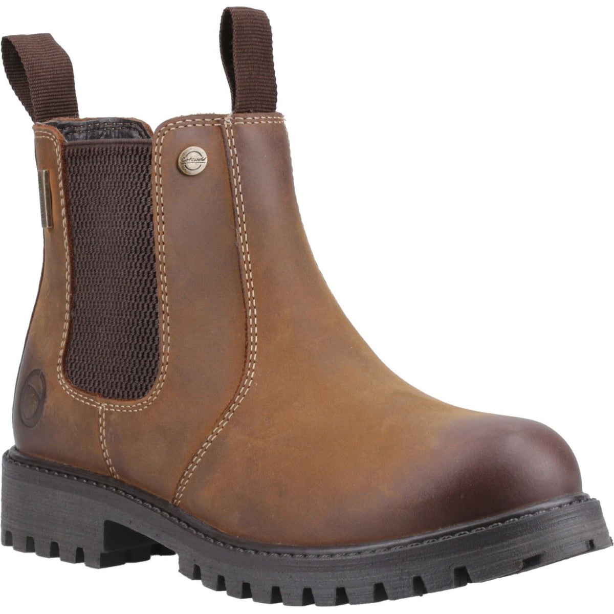 Cotswold Aston Leather Boy's Tan Flat Chelsea Boots