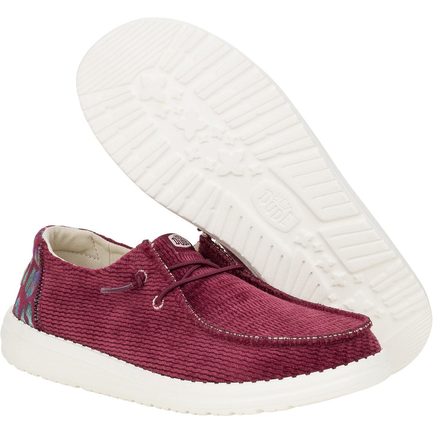 HEYDUDE Women's Wendy Corduroy Leo Shoes in Burgundy