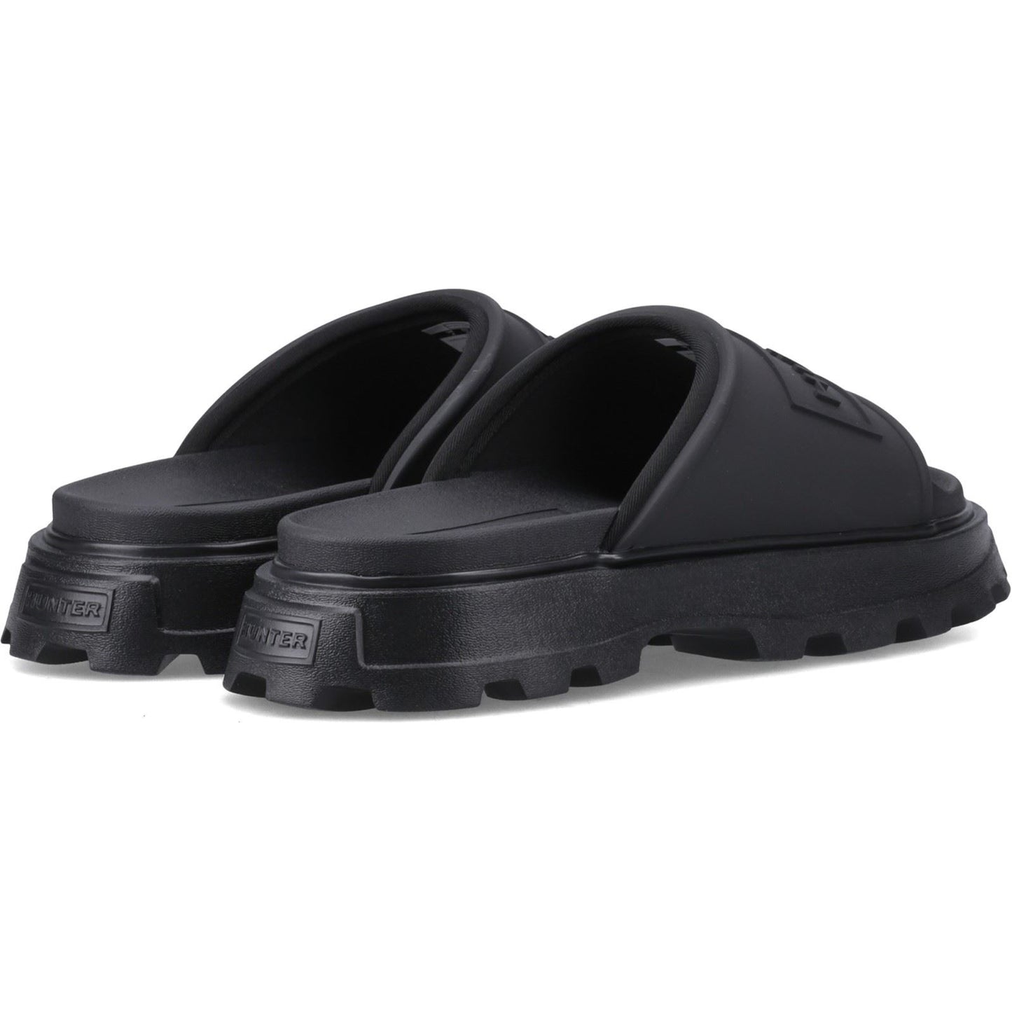 Hunter Moulded Stacked Slider Polyester Women's Black Slides