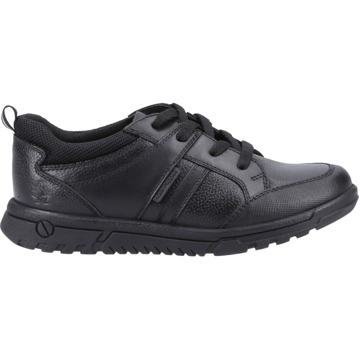 Hush Puppies Steven Leather Youth Black Lace-Up Shoes