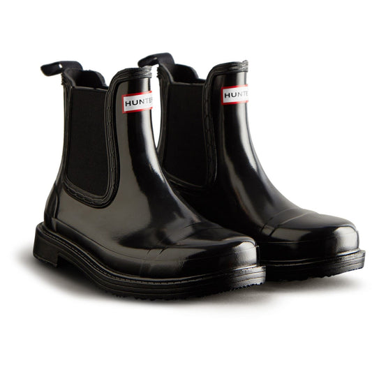 Hunter Women's Commando Gloss Chelsea Boots in Black