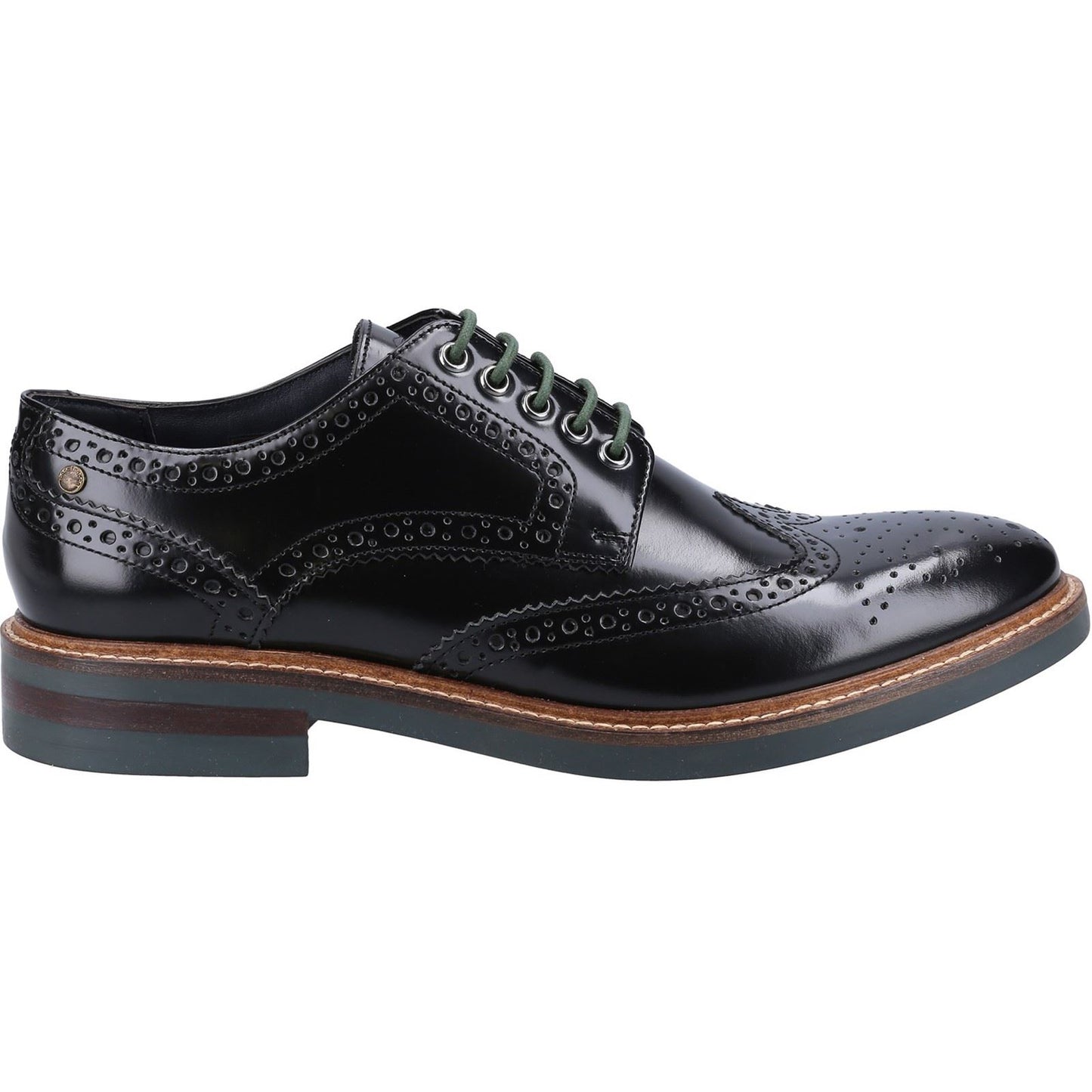 Base London Men's Woburn Hi-Shine Brogue Shoe in Black