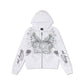 Ed Hardy Diamante Venom Enzyme Wash Relaxed Zip Thru Women's White Hoodie