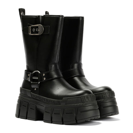 Buffalo Gospher Biker Mid Vegan Women's Black Boots