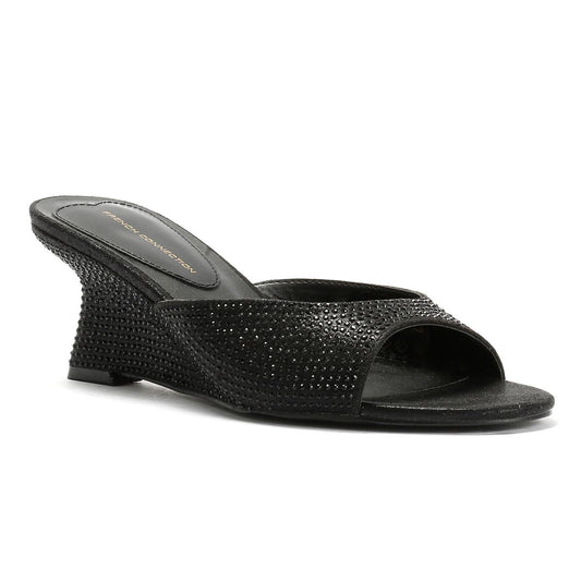 French Connection Tina Rhinestone Women's Black Wedge Sandals