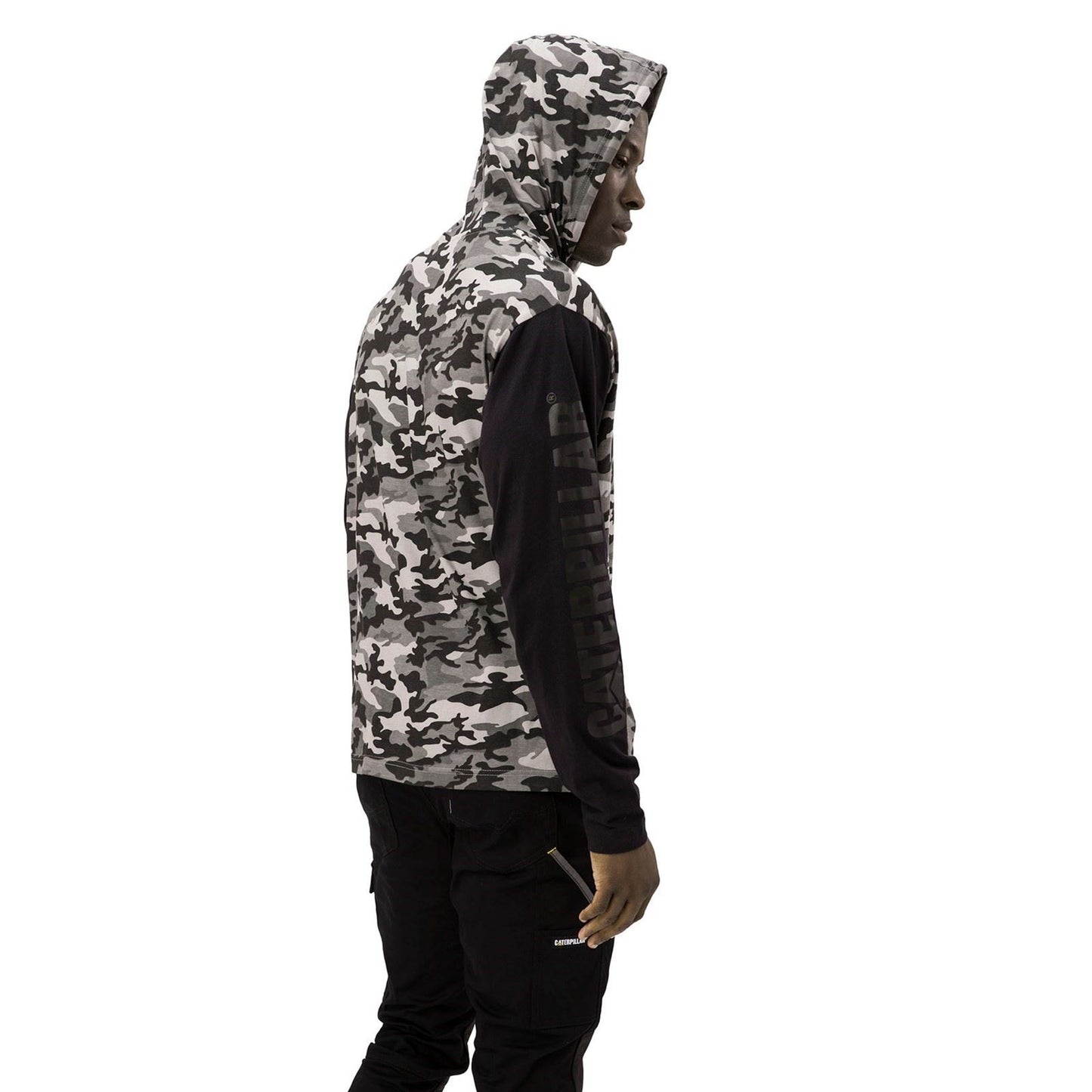 Caterpillar Men's Hooded Long Sleeve Tee in Stone Camo