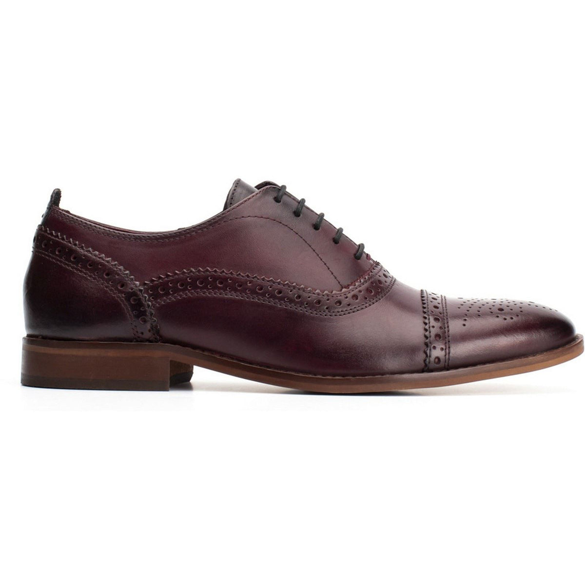 Base London Men's Cast Washed Brogue Shoe in Dark Red