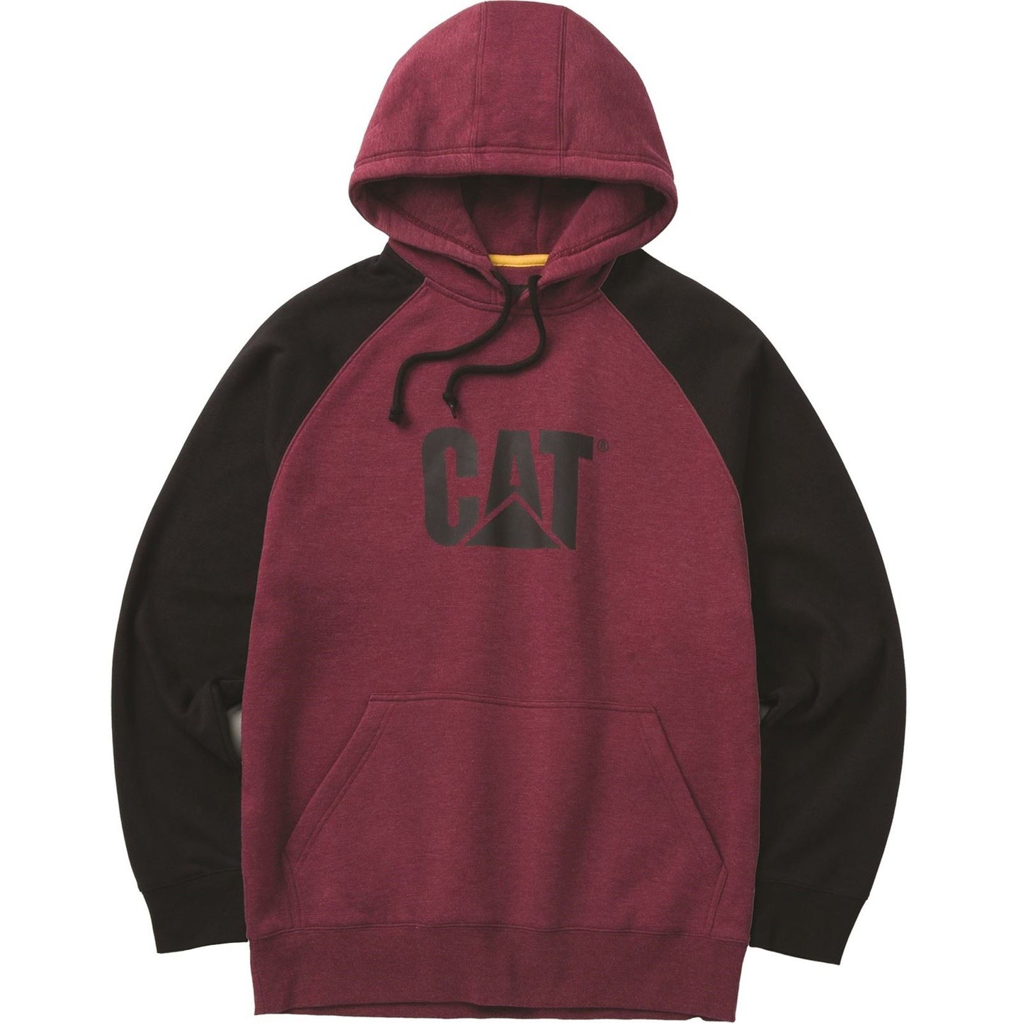 Caterpillar Men's Raglan Hooded Sweatshirt in Carmenere Heather/Black