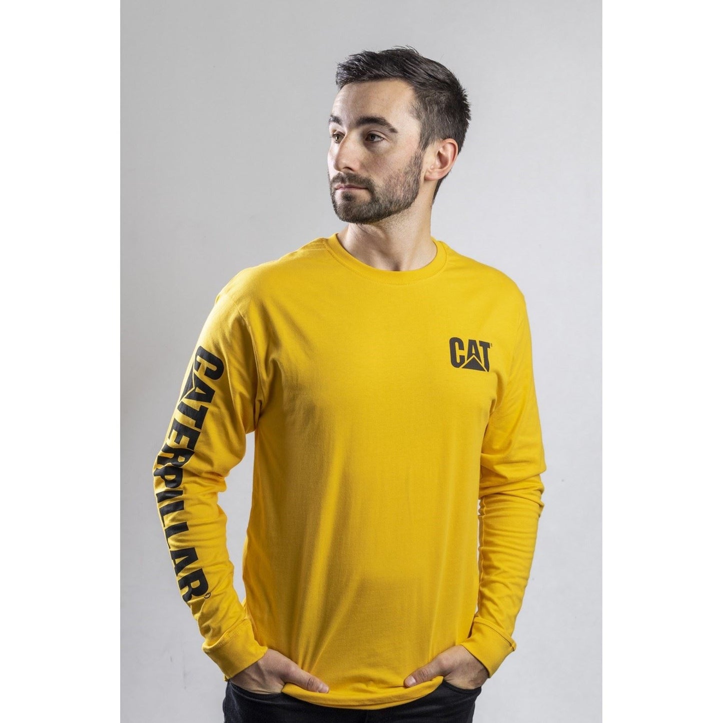 Caterpillar Men's Trademark Banner Long Sleeve T-Shirt in Yellow