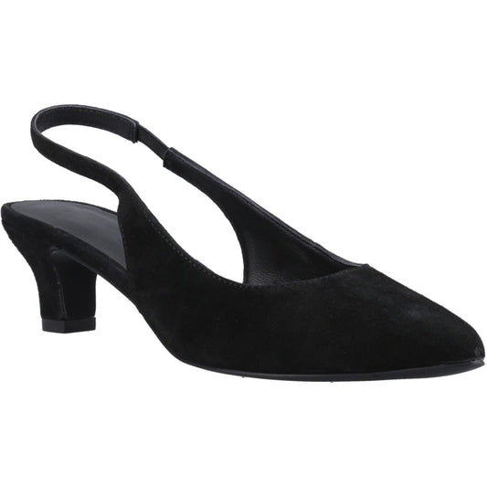 Hush Puppies Nahla Suede Heel Leather Women's Black Round Slingback Shoes