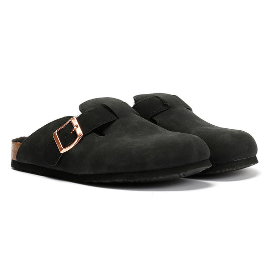 Penguin Poppy Fur Suede Women's Black Mules