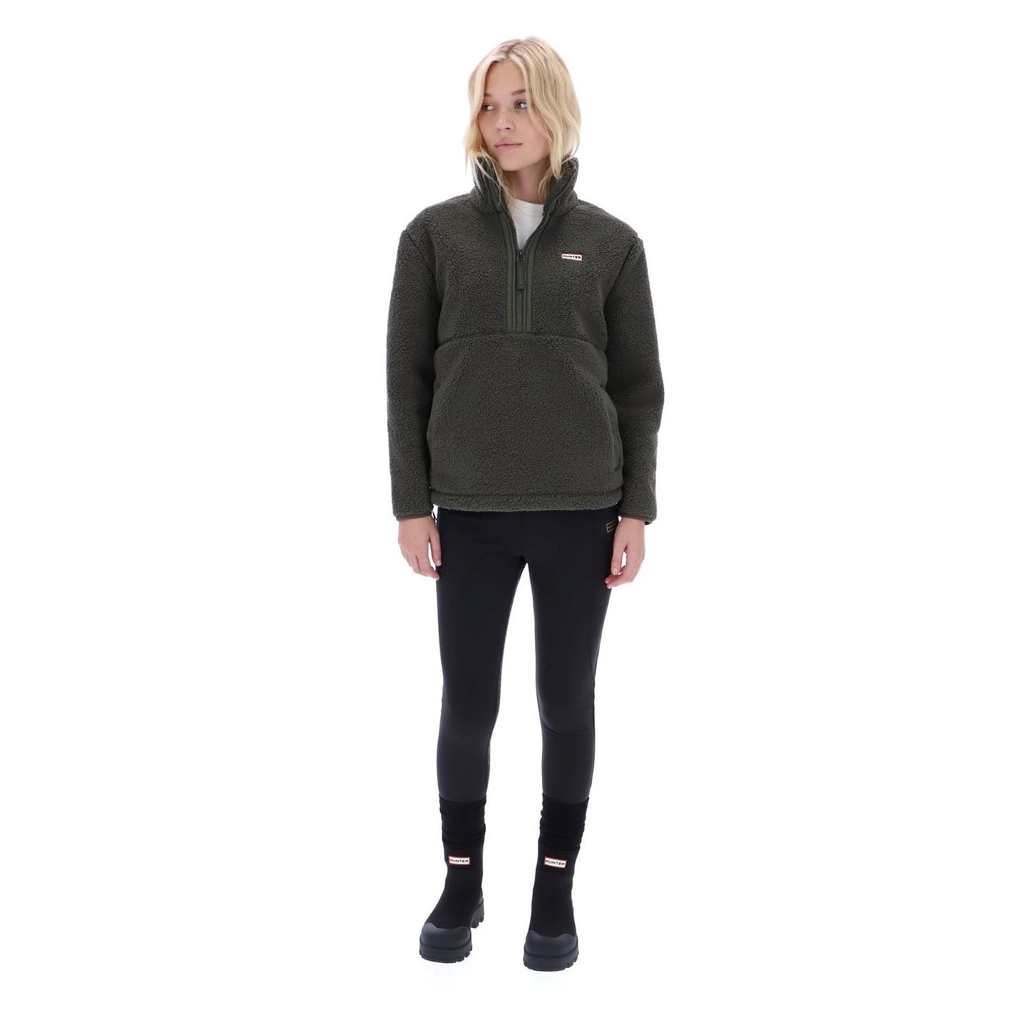 Hunter Tiorga 1/4 Zip Borg Fleece Polyester Men's Green Zip Neck Pullovers