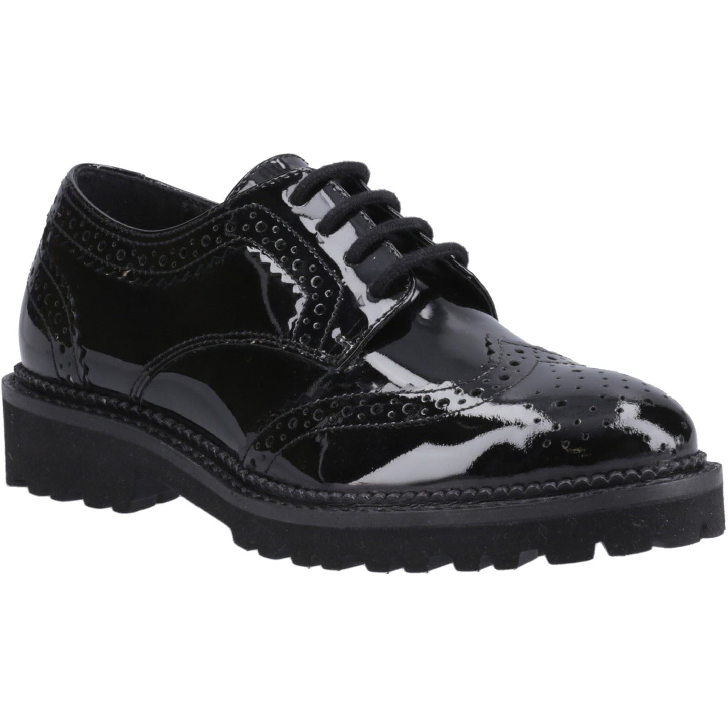 Hush Puppies Gabi Lace Up Patent Leather Black Brogues