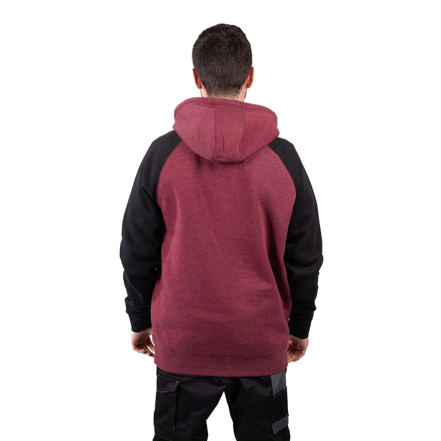 Caterpillar Men's Raglan Hooded Sweatshirt in Carmenere Heather/Black