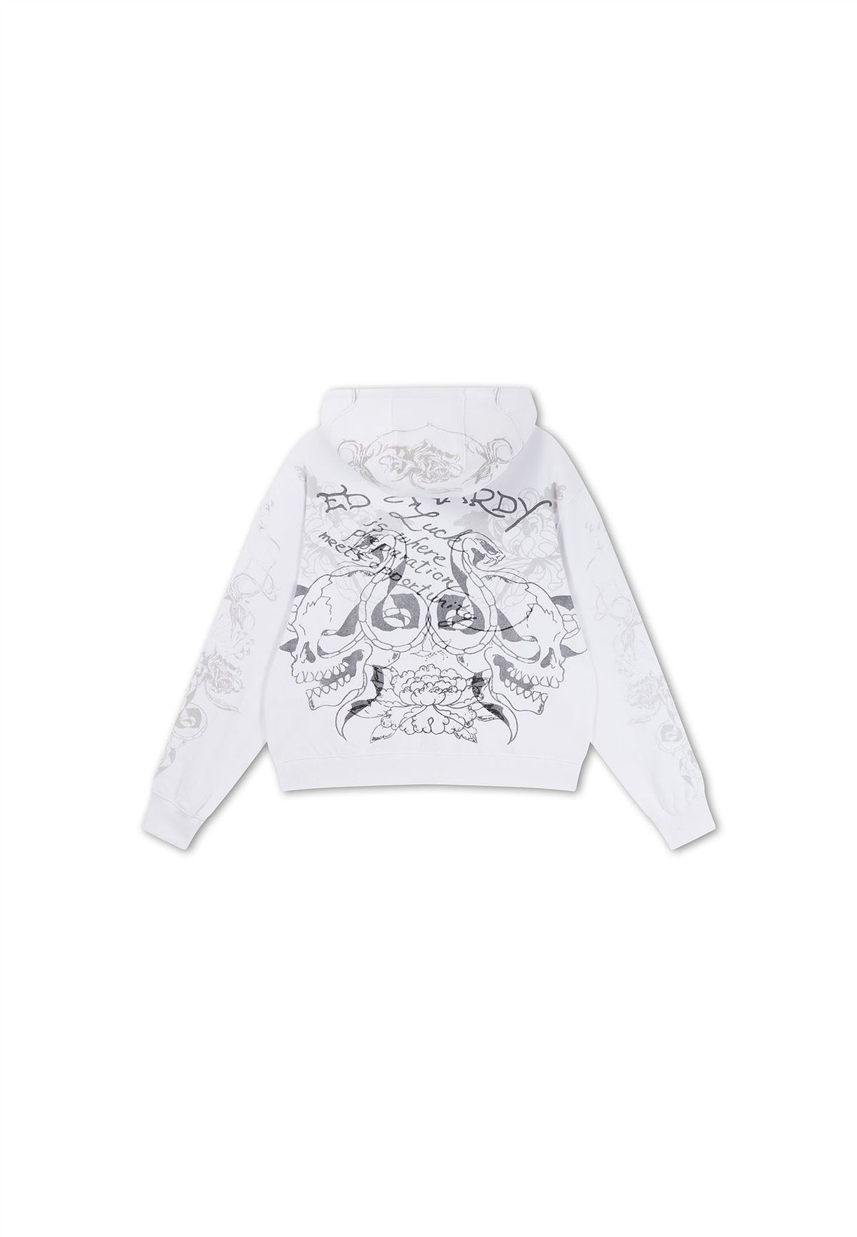 Ed Hardy Diamante Venom Enzyme Wash Relaxed Zip Thru Women's White Hoodie