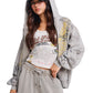 Ed Hardy Diamante Venom Stone Wash Relaxed Zip Thru Women's Grey Hoodie