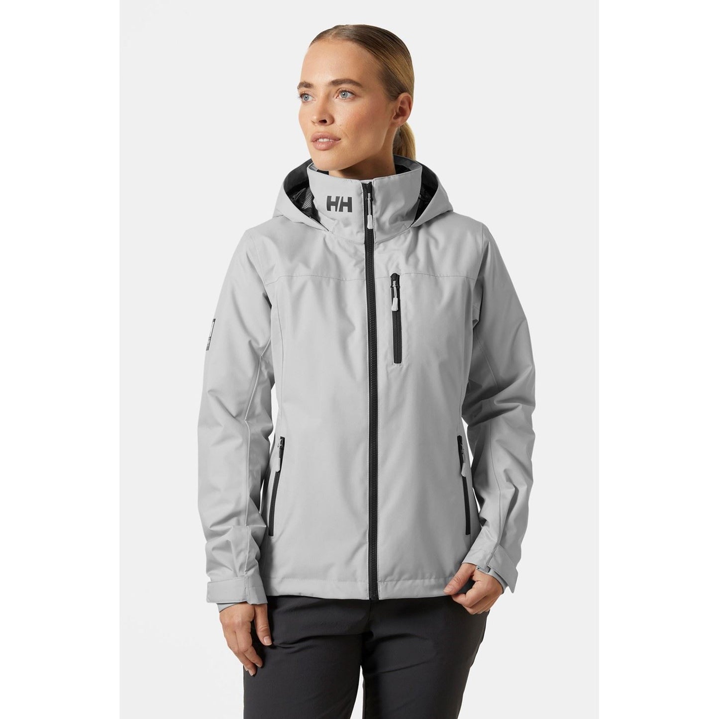 Helly Hansen Sport Women's Crew Hooded Midlayer Sailing Jacket 2.1 in Grey Fog