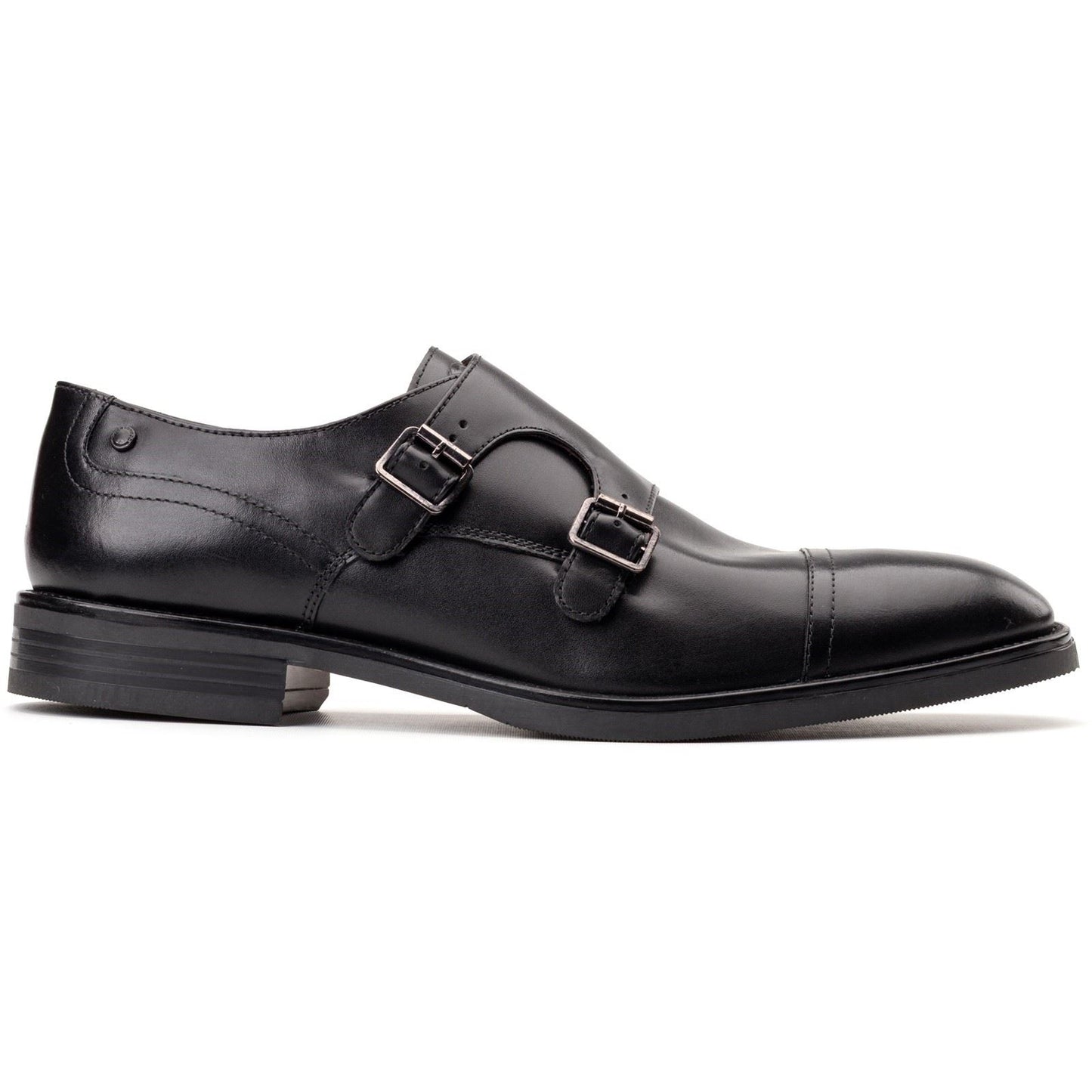 Base London Taper Leather Men's Black Double Monk Shoes