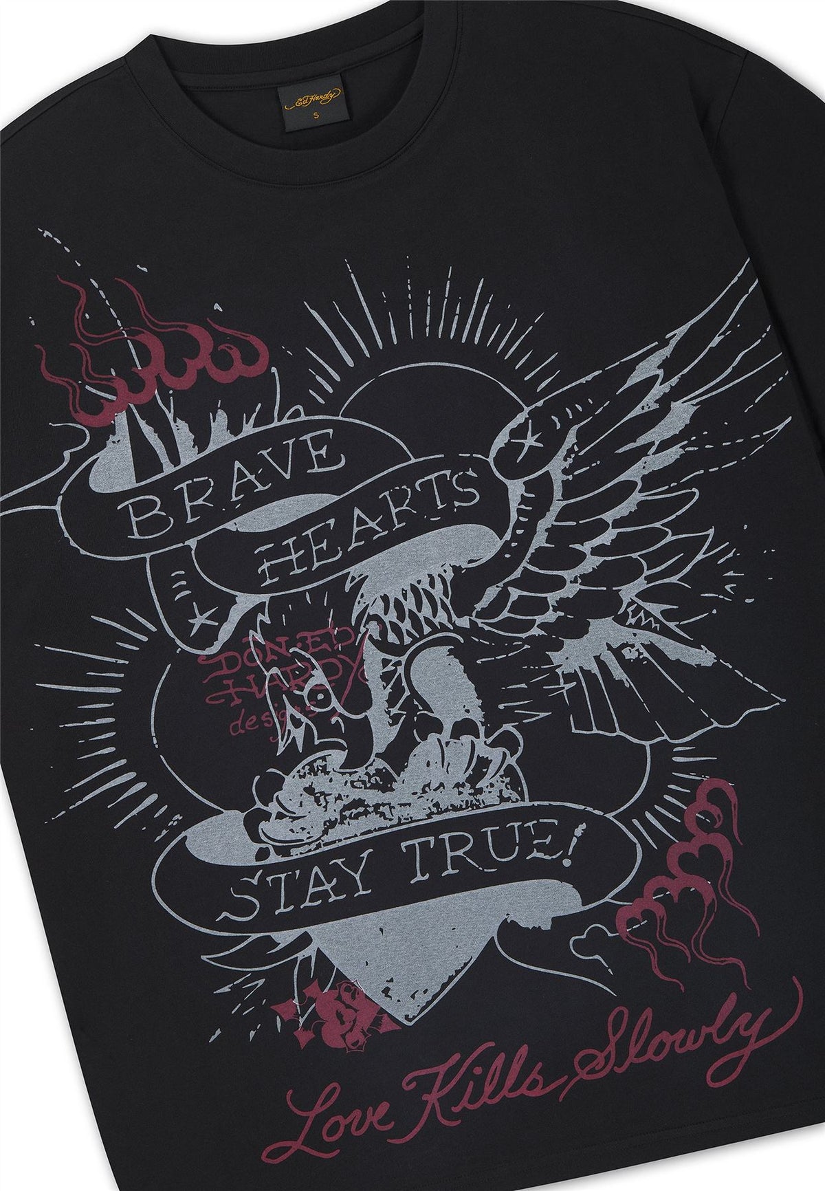 Ed Hardy Brave Hearts True Washed Relaxed Women's Black T-Shirts